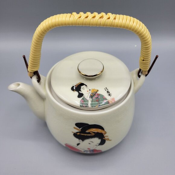 Vintage Japanese Ceramic Teapot & 5 Cups Set Geisha Design - Picture 16 of 16
